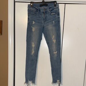 Express Mid Rise Distressed Ultimate Strech Ankle Skinny Blue Jeans